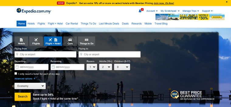 Expedia马来西亚旅游网站：廉价酒店，度假村和航班预订