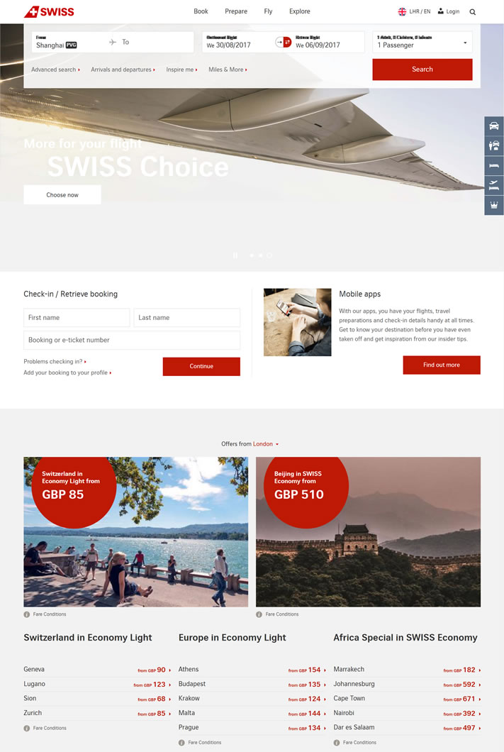 瑞士国际航空官网：SWISS