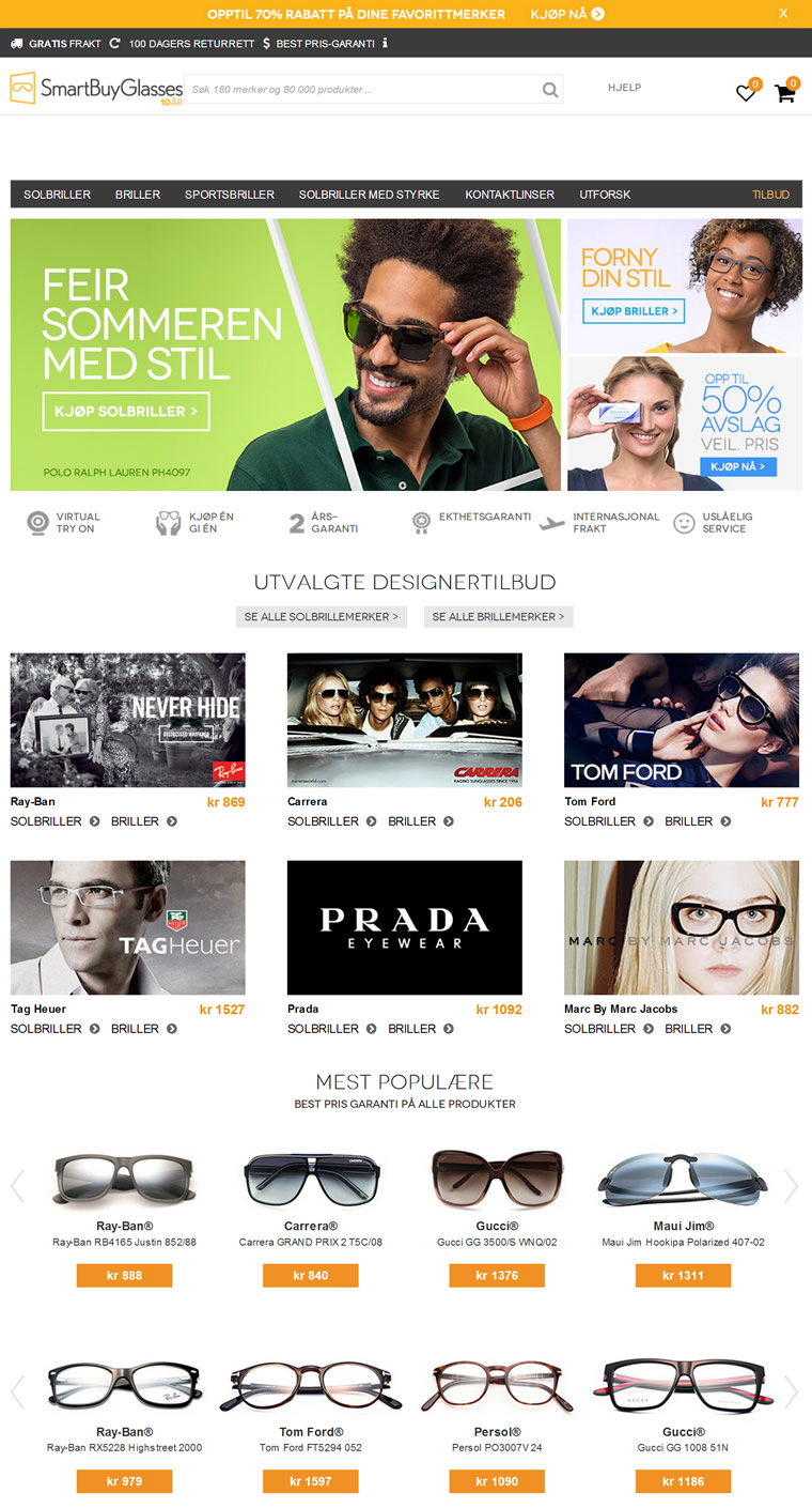 挪威太阳镜和眼镜网上商城：SmartBuyGlasses挪威