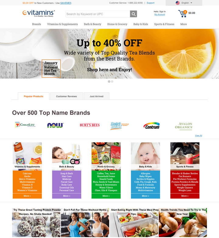 美国专注于健康商品的网站：eVitamins