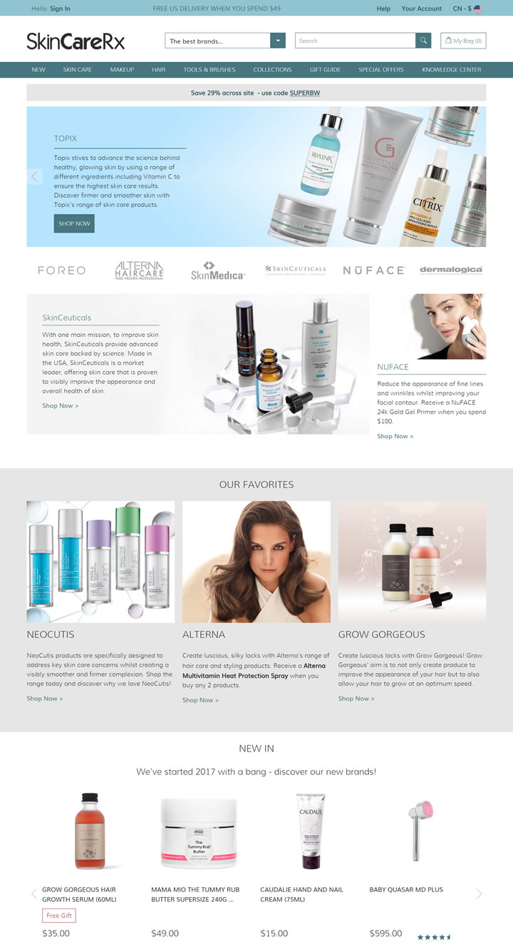 美国专业级皮肤病和spa品质护肤品的高级零售网站：SkinCareRx