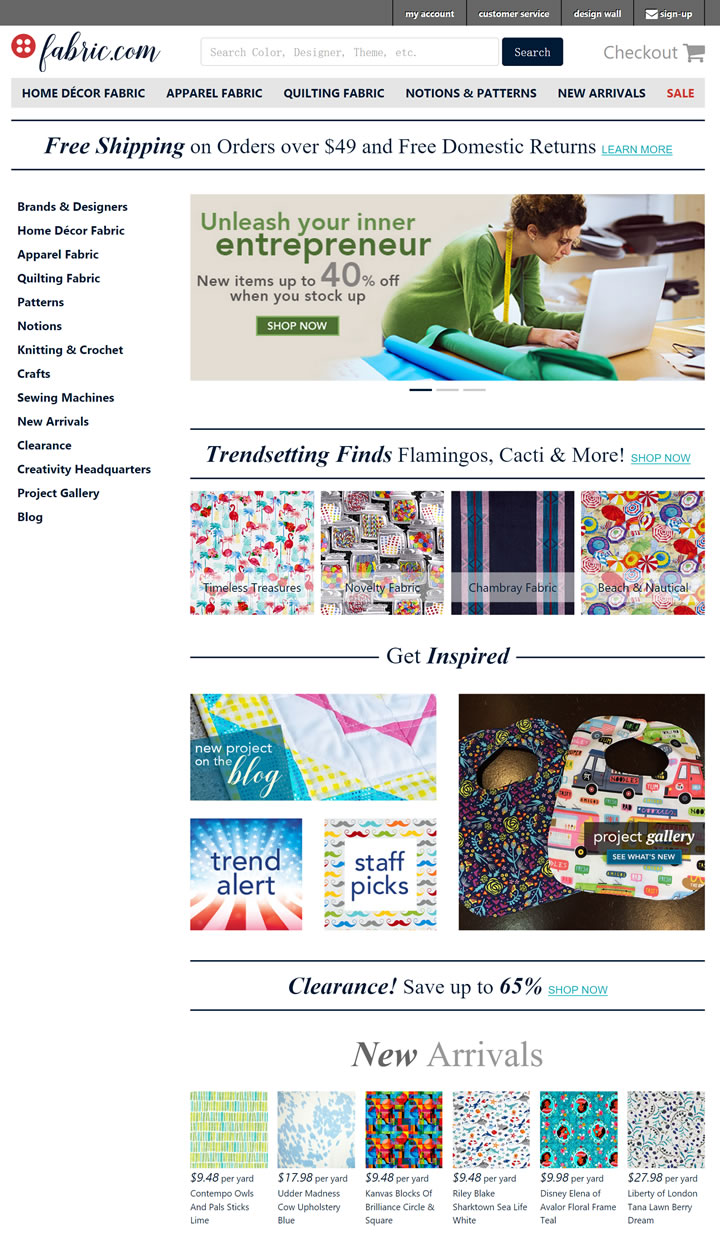 美国面料纺织品商城：Fabric.com