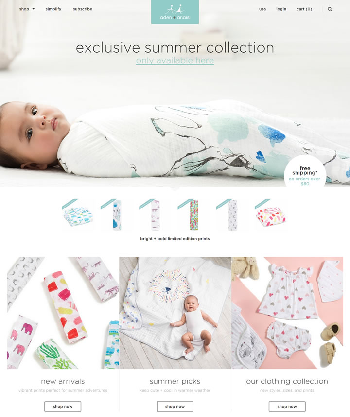 aden + anais官方网站：婴儿襁褓、毯子、尿布和服装