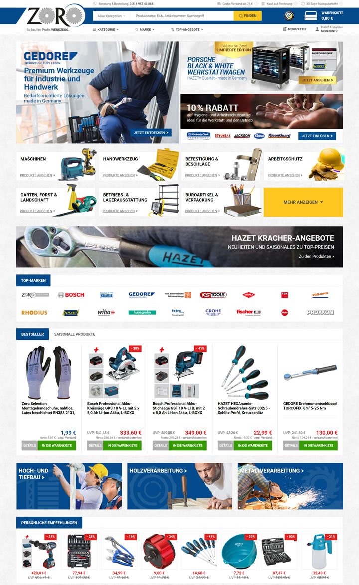 德国专业工具网上商店：Zoro