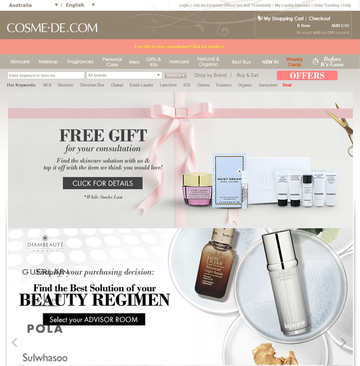 Cosme De澳大利亚：世界各地搜罗护肤品、化妆品和香水
