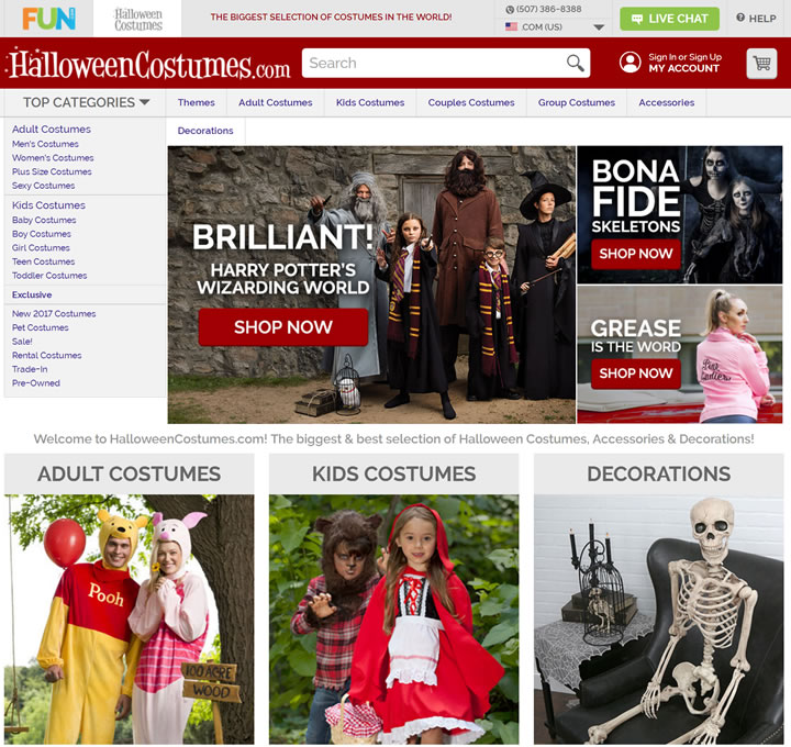 美国最大的万圣节服装网站：HalloweenCostumes.com