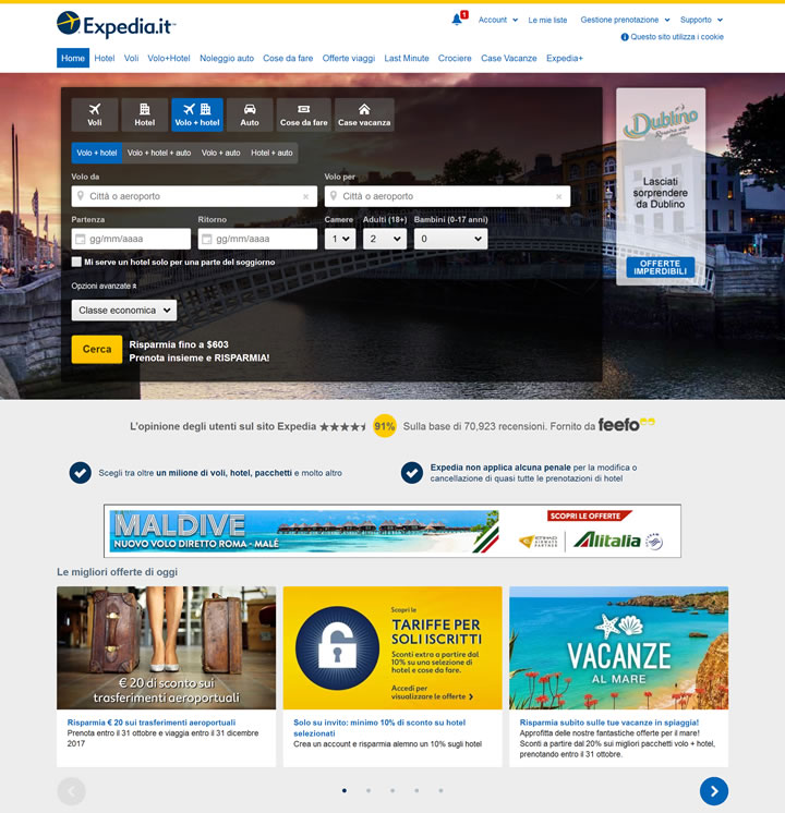 Expedia意大利旅游网站：酒店、机票和租车预订