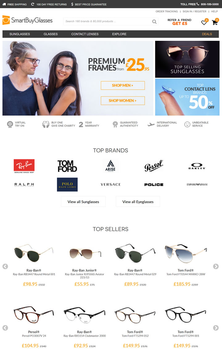 SmartBuyGlasses英国：购买太阳镜和眼镜