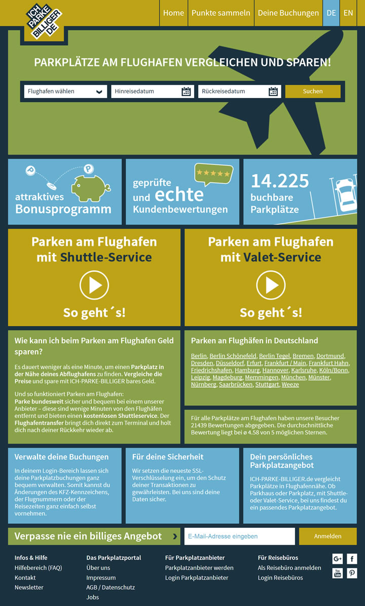 德国机场停车位比较和预订网站：Ich-parke-billiger