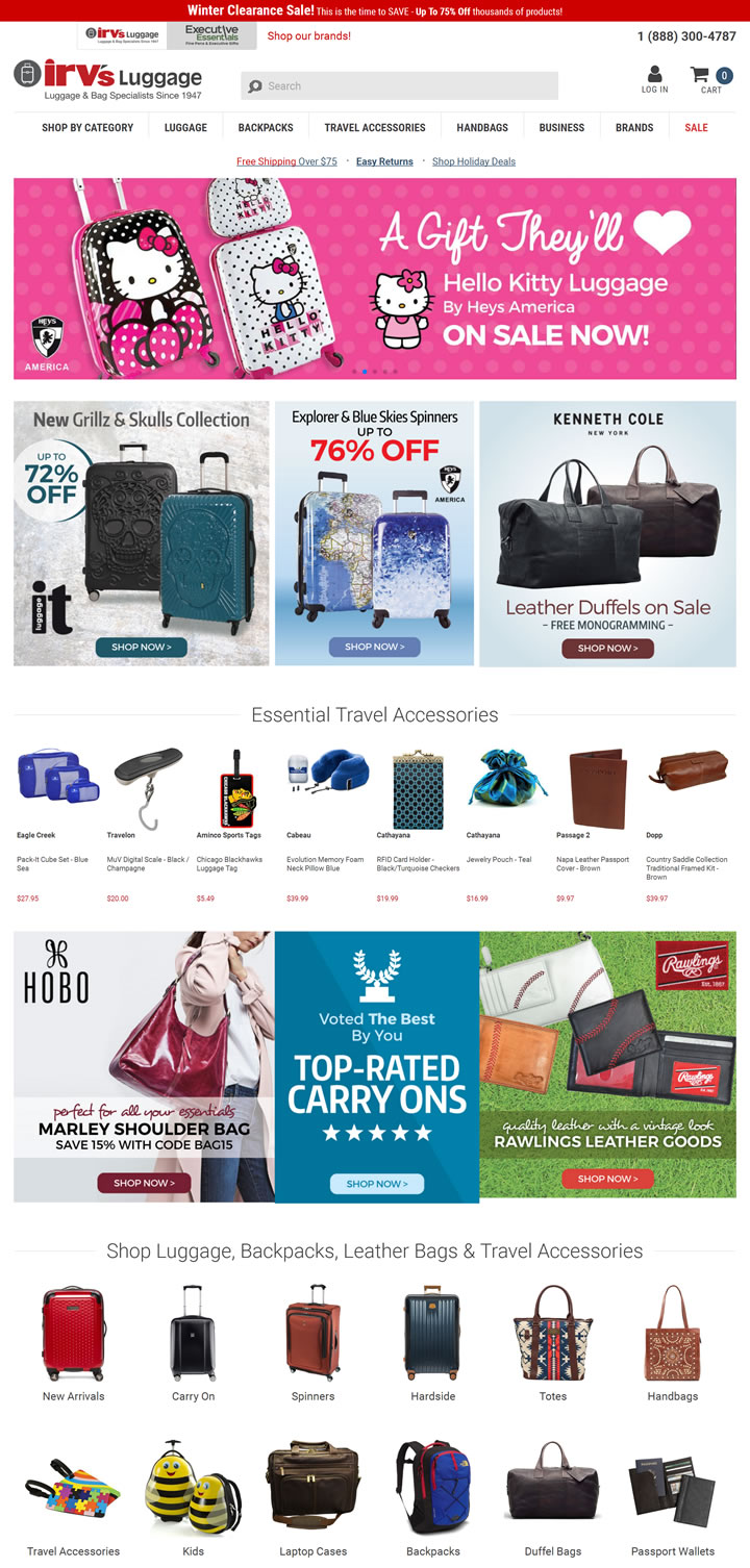 美国销售品牌行李箱包网站：Irv’s Luggage