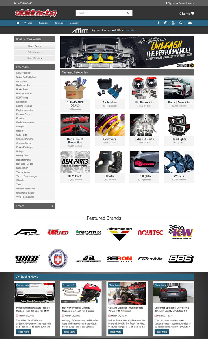 美国汽车性能部件和赛车零件网站：Vivid Racing