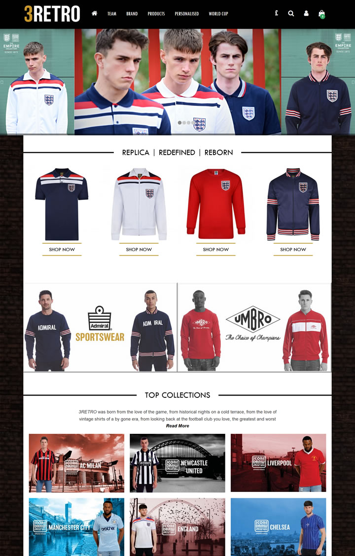 英国复古服装和球衣购买网站：3Retro Football