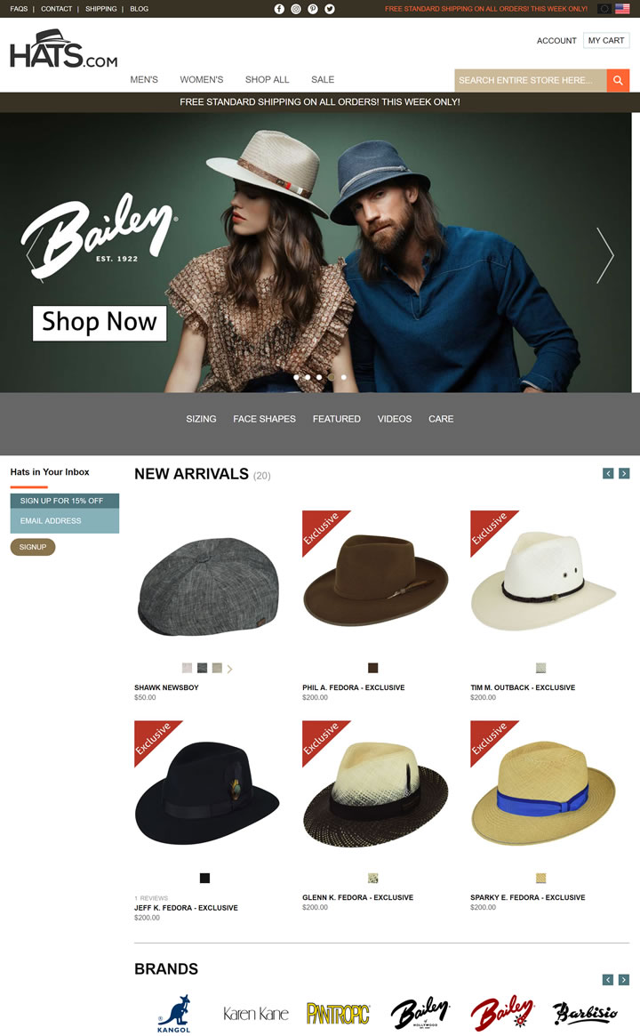 美国高档帽子网上商店：Hats.com