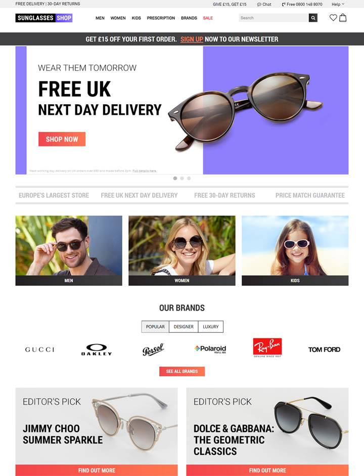 Sunglasses Shop英国：欧洲领先的太阳镜在线供应商之一