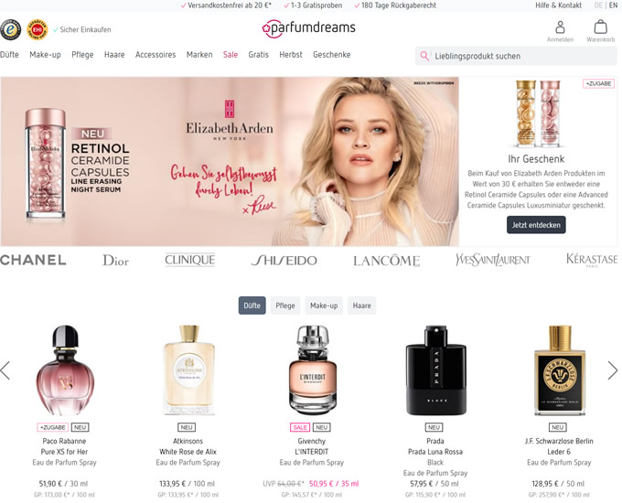 德国香水、化妆品和护理产品网上商店：Parfumdreams