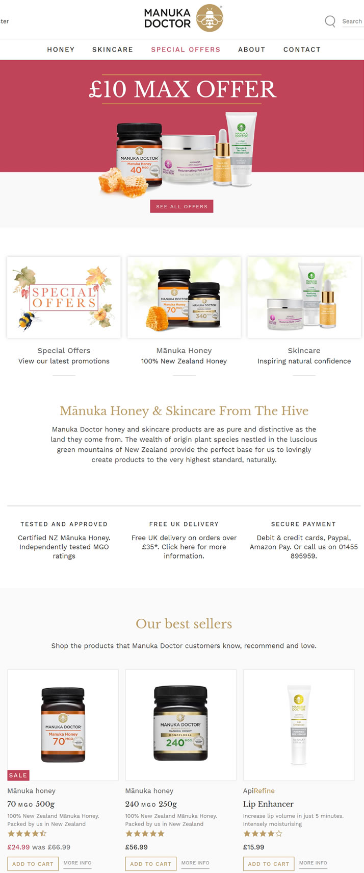 Manuka Doctor英国官网：真正的麦卢卡蜂蜜和护肤品