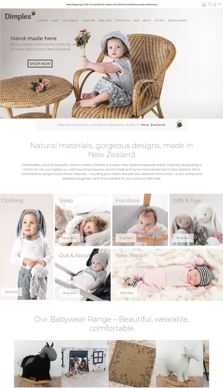 新西兰婴儿用品、服装和配件网上商店：Dimples