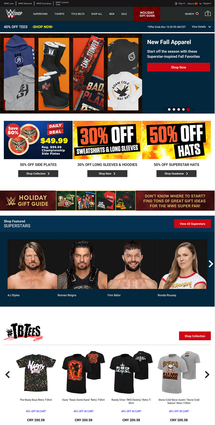 WWE美国职业摔角官方商店：WWE Shop