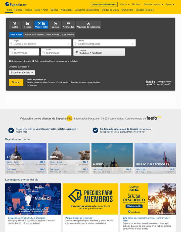 Expedia西班牙：预订酒店、机票、旅行和廉价度假套餐