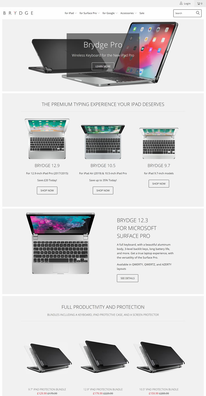 Brydge英国：适用于Apple iPad和Microsoft Surface Pro的蓝牙键盘