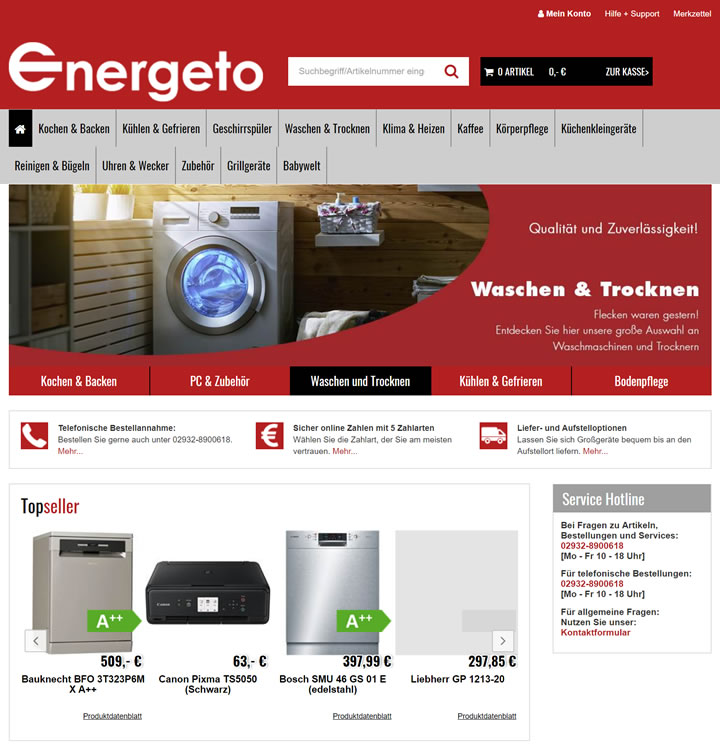 德国大型和小型家用电器网上商店：Energeto