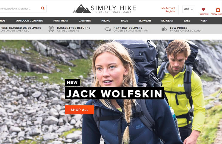 英国露营设备和户外服装购物网站：Simply Hike