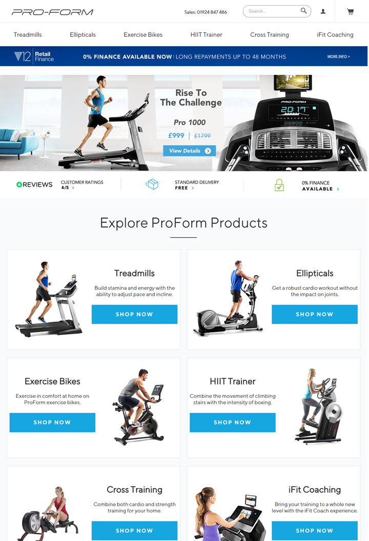 ProForm英国站点：健身房和健身器材网上商店