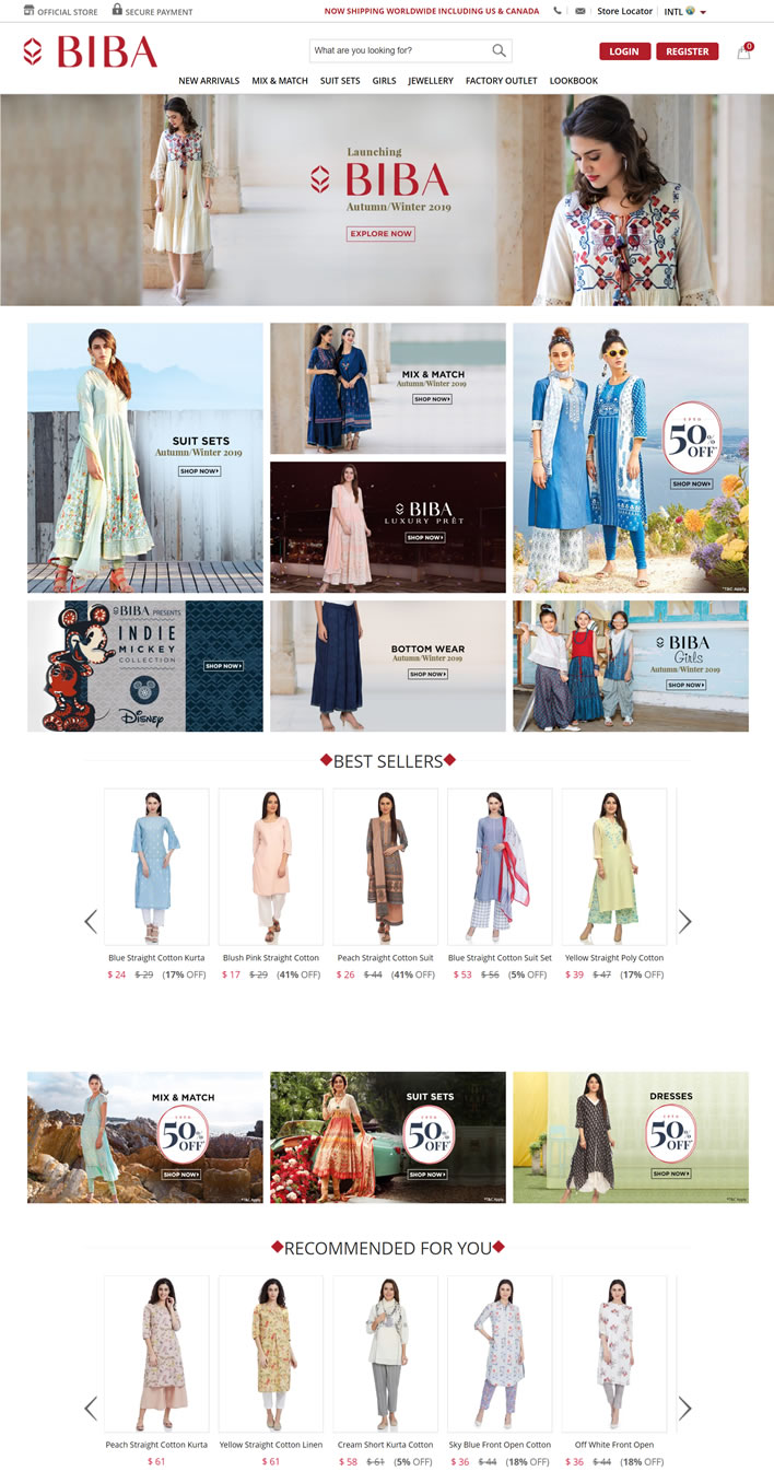 印度民族服装购物网站：Biba