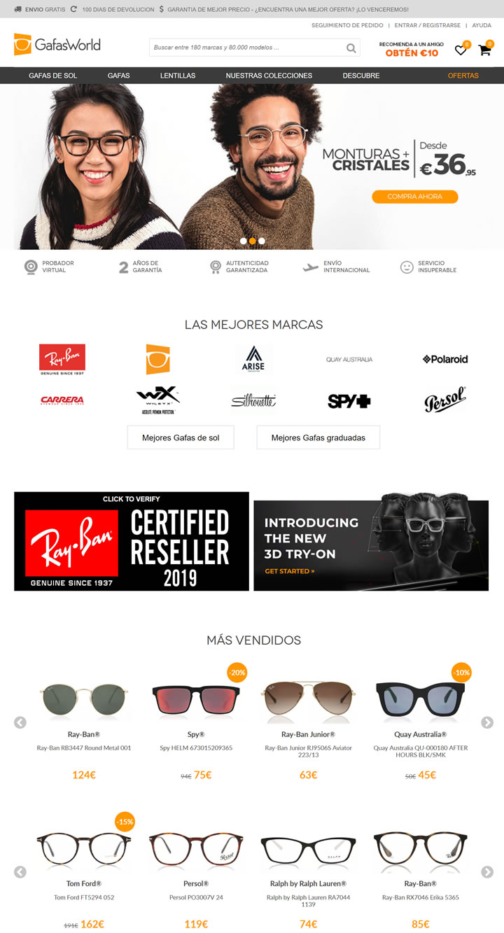 GafasWorld西班牙：购买太阳镜、眼镜和隐形眼镜