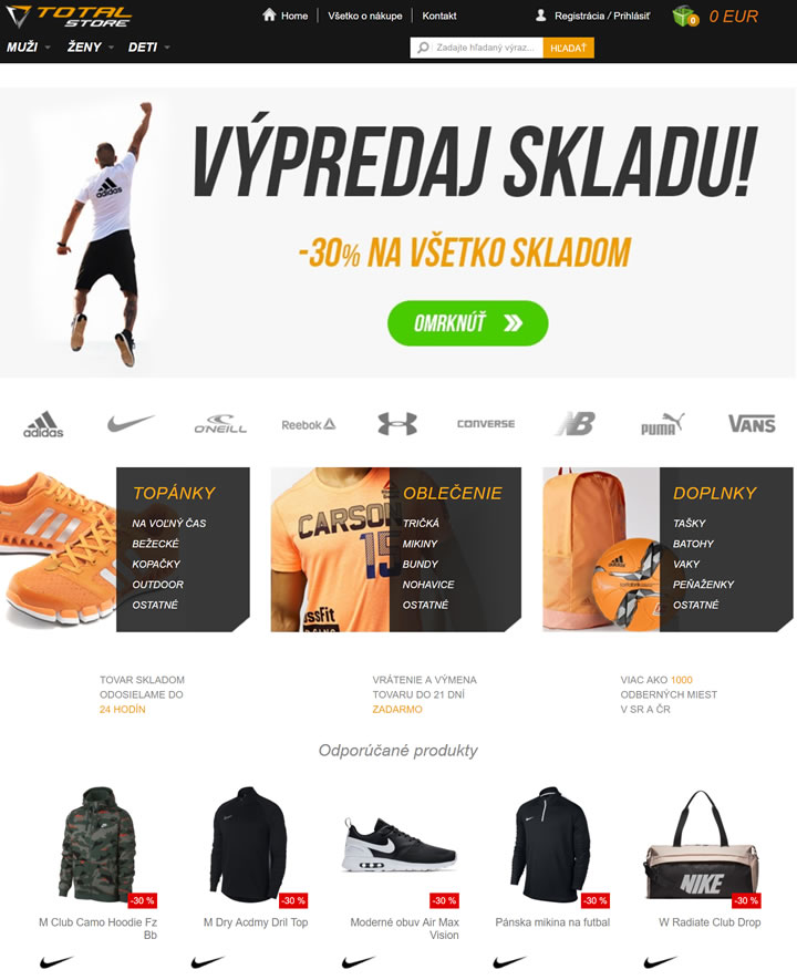 斯洛伐克品牌运动鞋和服装购物网站：Total-Store.sk