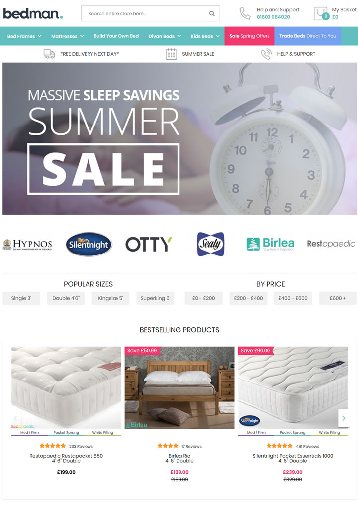 英国床垫和床架购物网站：Bedman