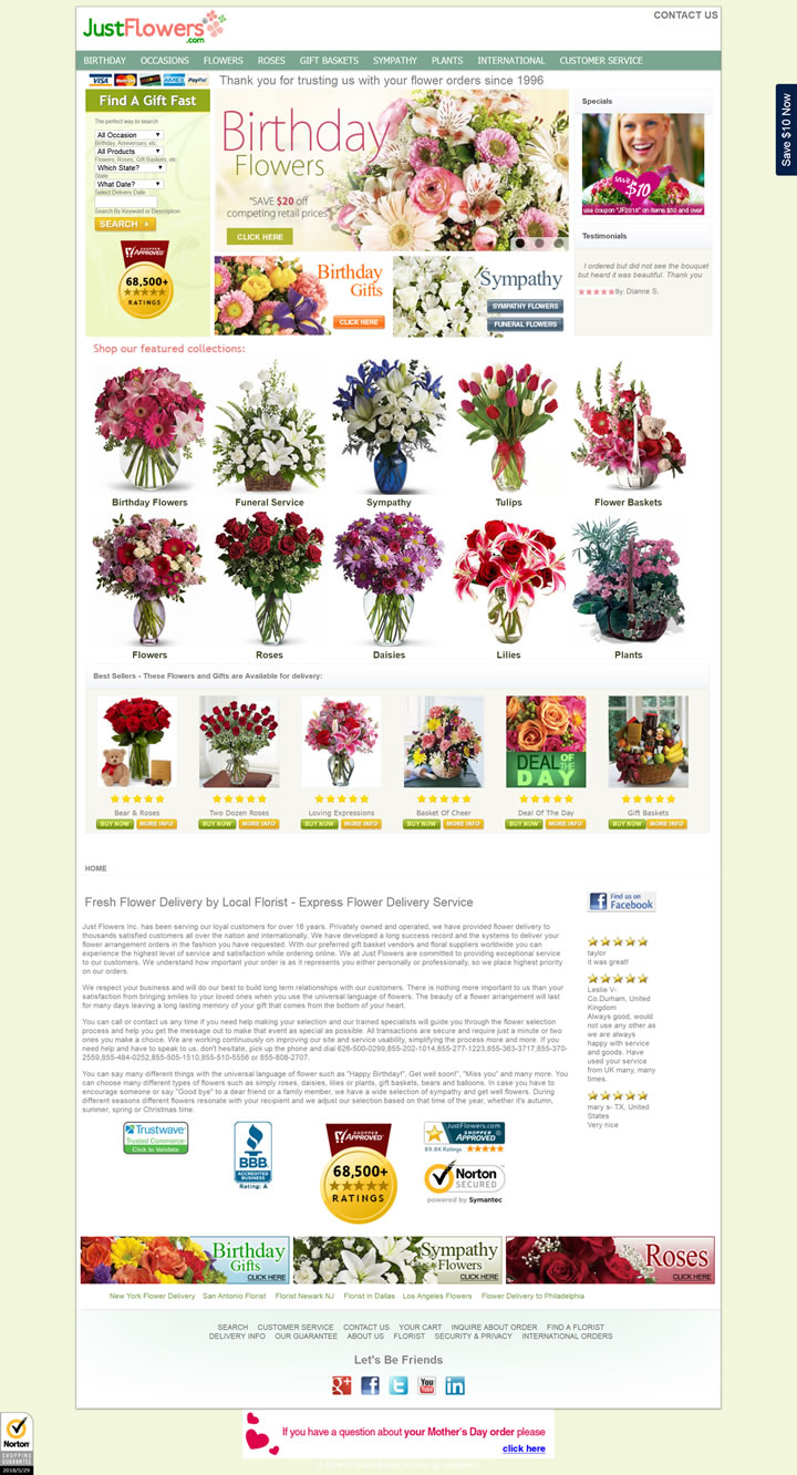 American Online Florist：Just Flowers