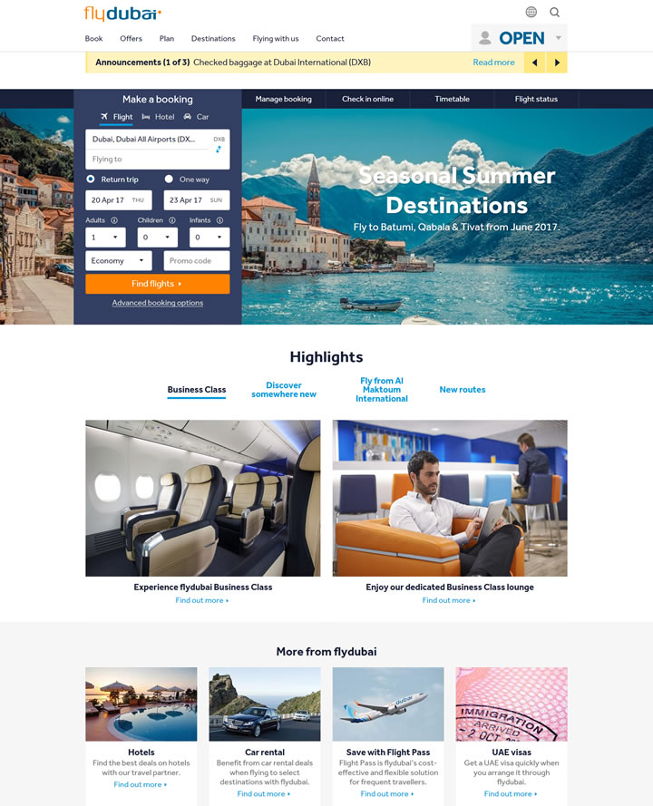 迪拜航空官方网站：flydubai