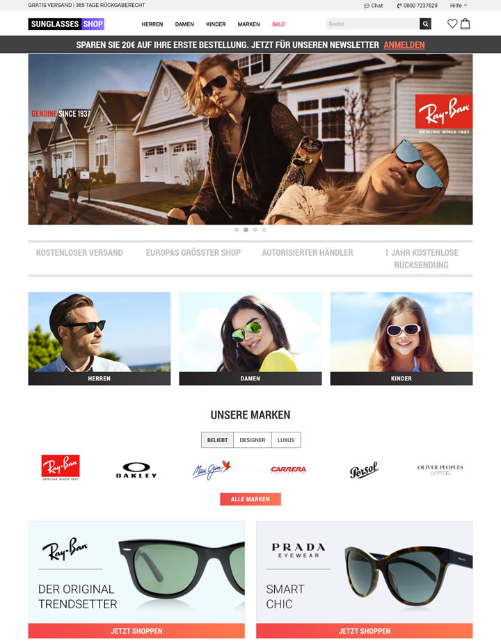 Sunglasses Shop德国站：欧洲排名第一的太阳镜网站