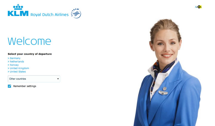 荷兰皇家航空公司官方网站：KLM Royal Dutch Airlines