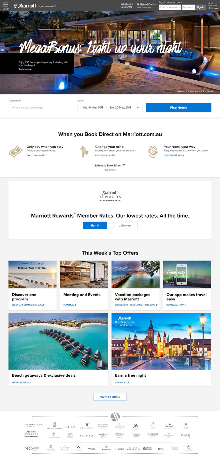 万豪酒店澳大利亚网站：Marriott澳大利亚