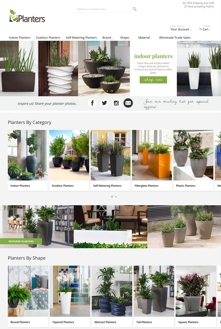 美国室内和室外装饰花盆购物网站：ePlanters