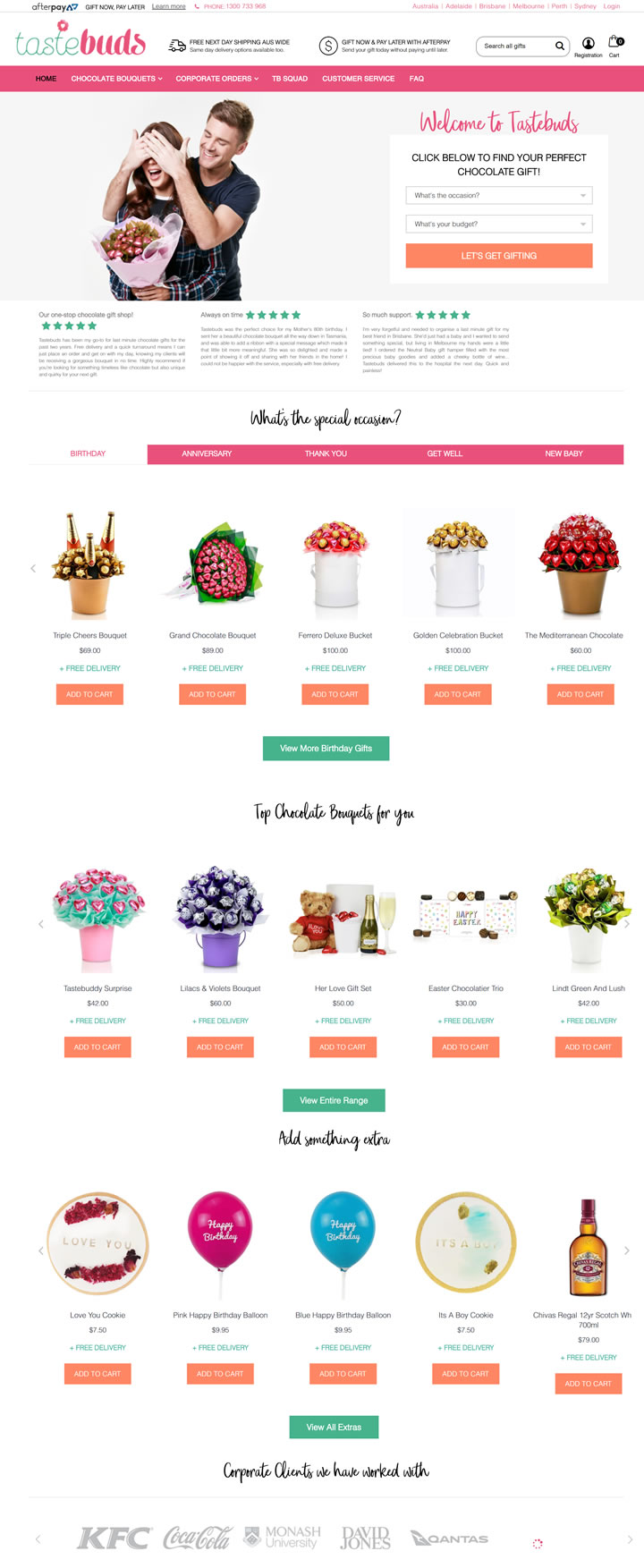 澳大利亚巧克力花束和礼品网站：Tastebuds
